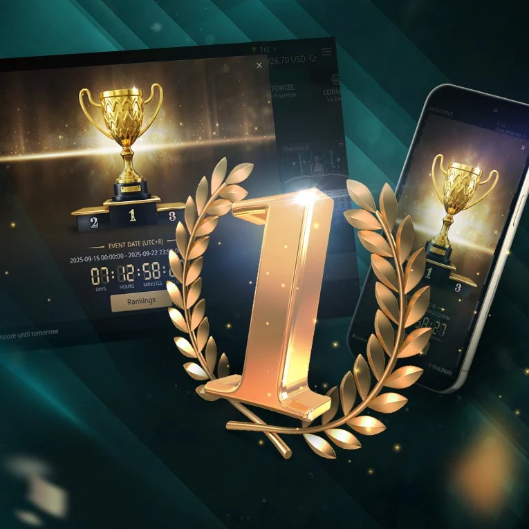 SA Gaming promotion suite showcasing a leaderboard with a gold trophy, ranking positions, and mobile-friendly interface.